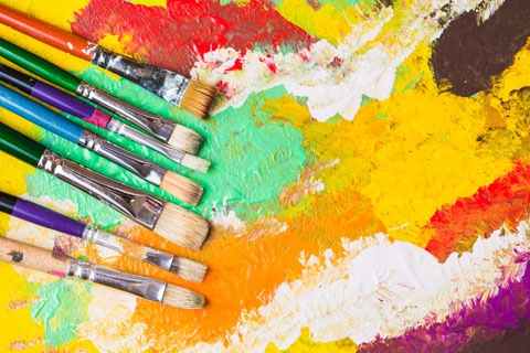 Artist's brushes and paint palette